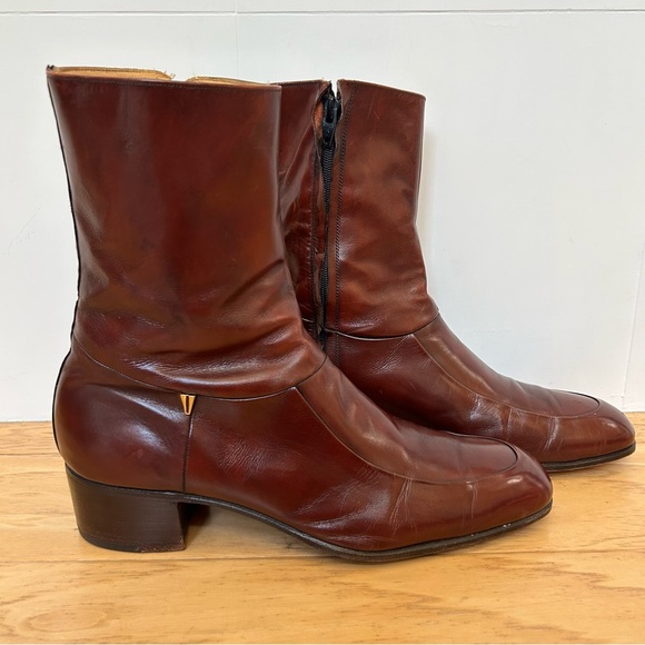 Vintage Florsheim Ankle Boot 10 D Royal Imperial Mahogany Brown Heeled Zipper - Picture 1 of 11